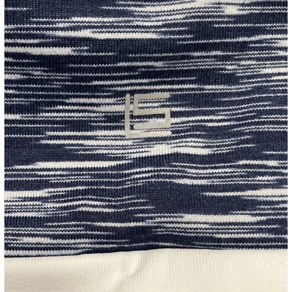 Lanston Sport Leggings Small Cropped Navy White Heather Stripe Mesh Calf NWT - Picture 8 of 12